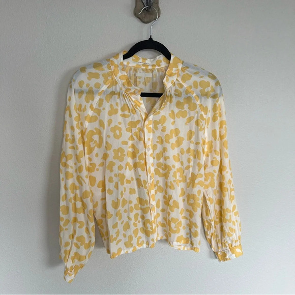 NWOT MOTHER The Sunburst Print Shirt Leopard Floral Cotton Yellow Bohemian Small - Picture 2 of 12